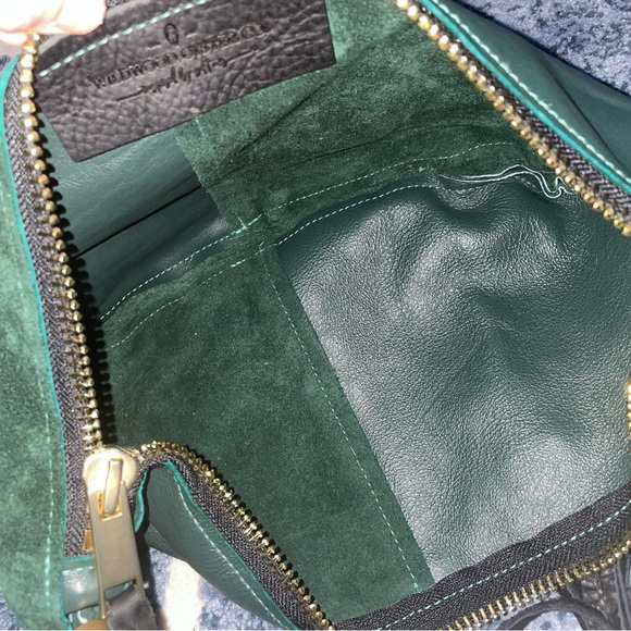 Wildwood Oyster Handmade in Maine - Green Leather Sling Bag with Tassel - Picture 3 of 7